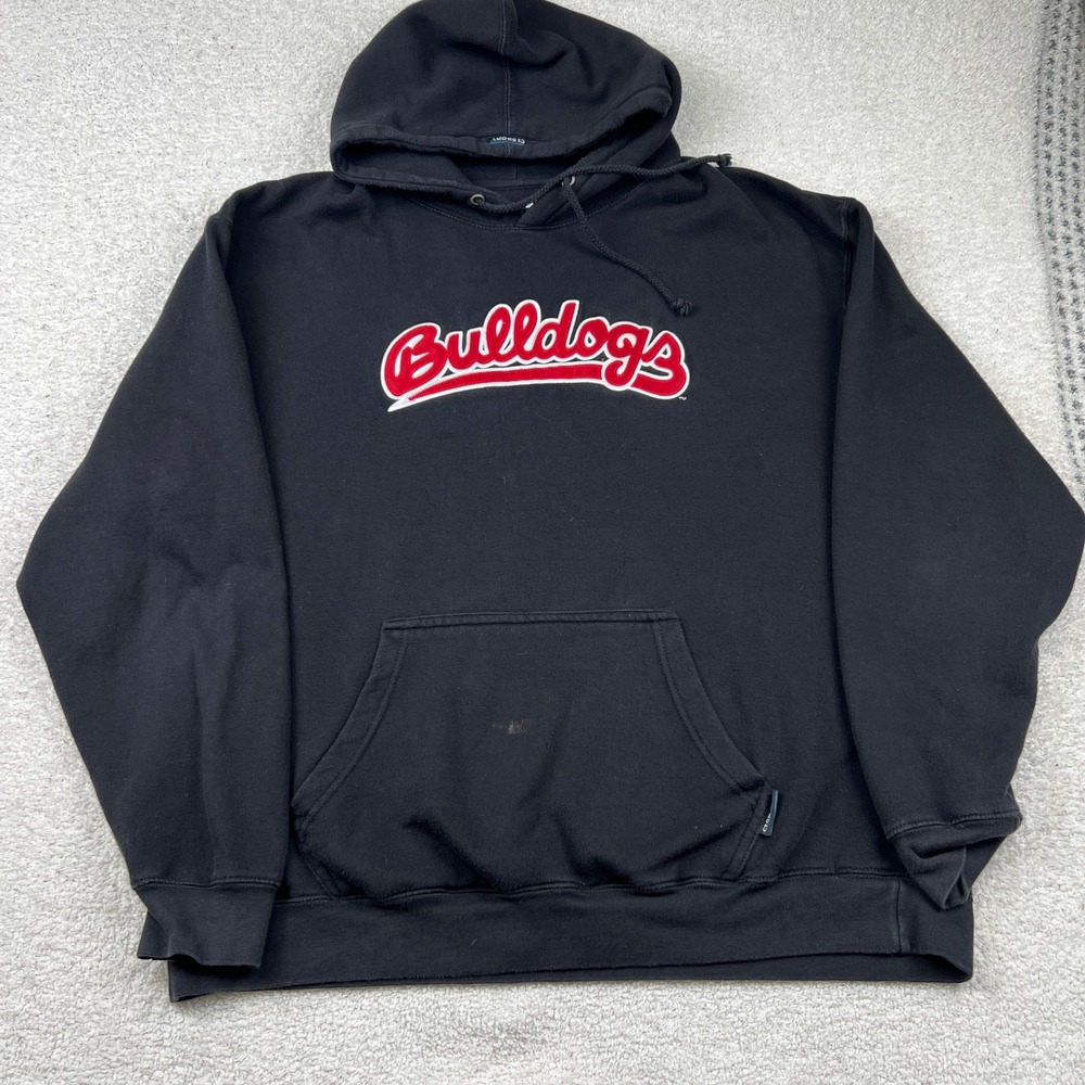 CI‎ Sport Bulldogs Spellout Hoodie Mens 2XL Black Sweatshirt Embroidered Graphic